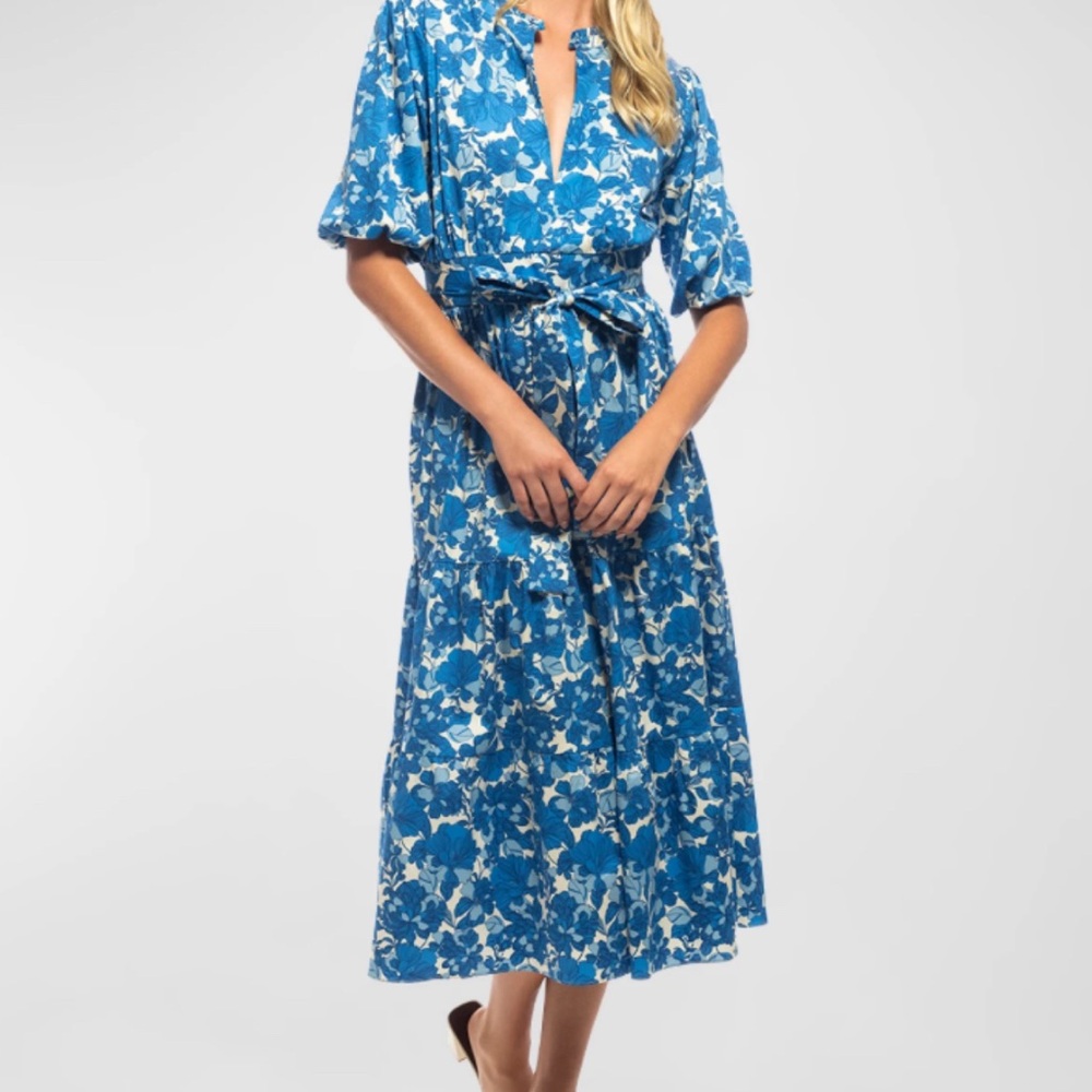 Shoshanna Dalia Floral - Print Blouson - Sleeve Midi Dress - Size 4